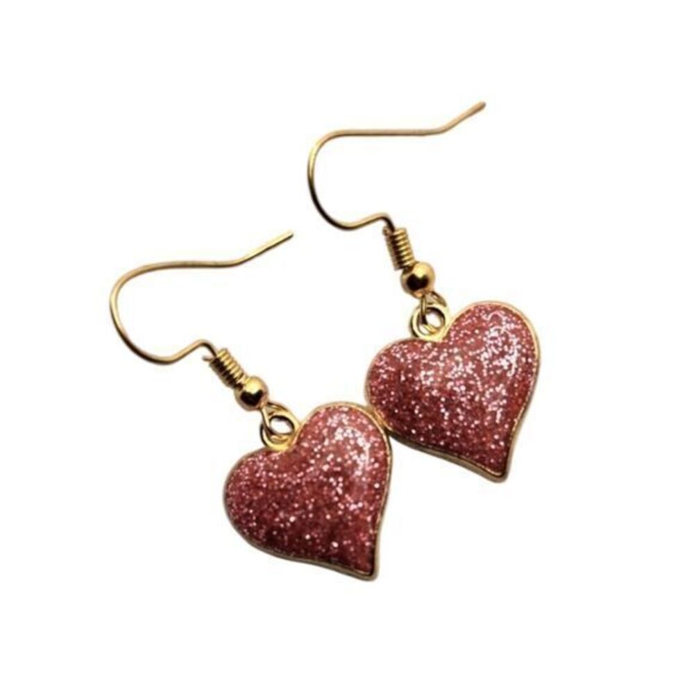 ❤️ Heart Shaped Silver‎ Glitter Drop Earrings